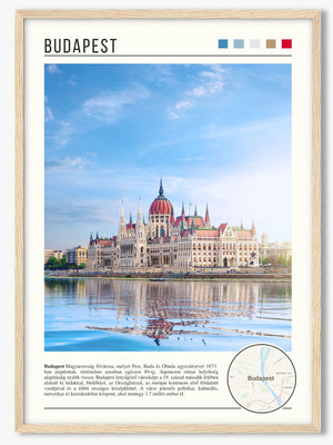 Descriptive Minimalist Budapest Poster in Wooden Frame