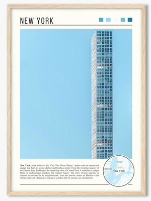 Descriptive Minimalist New York Poster in Wooden Frame