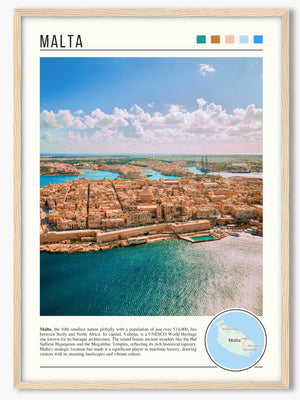 Descriptive Minimalist Malta Poster in Wooden Frame