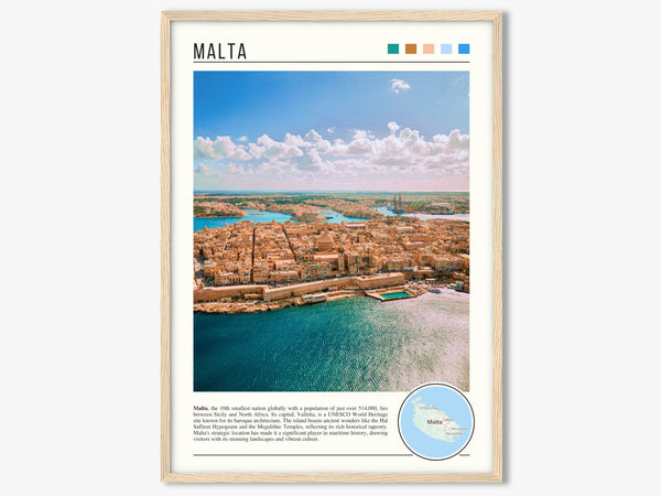 Descriptive Minimalist Malta Poster in Wooden Frame