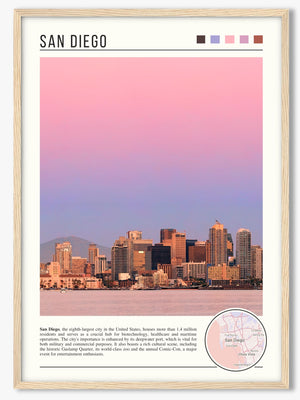 Descriptive Minimalist San Diego Poster in Wooden Frame