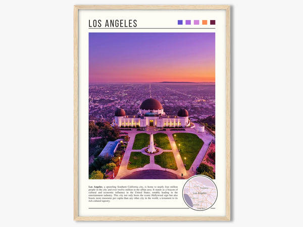 Descriptive Minimalist Griffith Observatory Poster in Wooden Frame