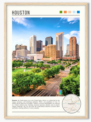 Descriptive Minimalist Houston Poster in Wooden Frame