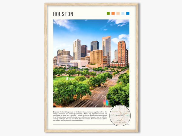 Descriptive Minimalist Houston Poster in Wooden Frame