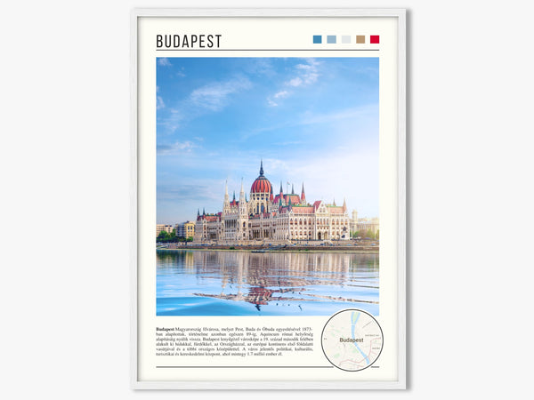 Descriptive Minimalist Budapest Poster in White Frame