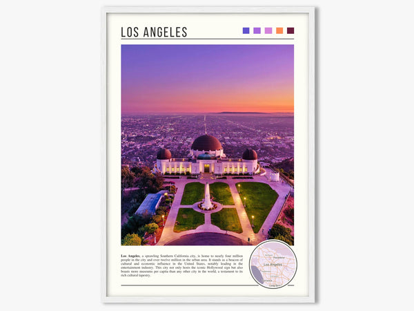 Descriptive Minimalist Griffith Observatory Poster in White Frame