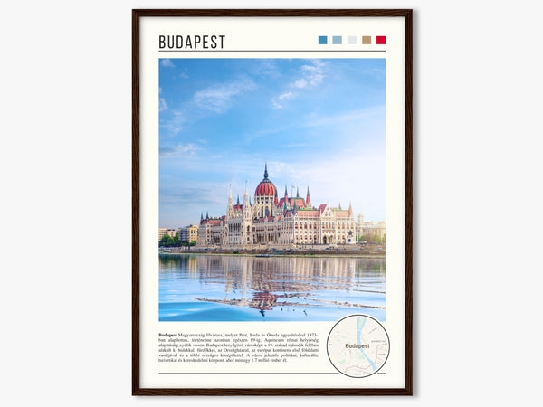 Descriptive Minimalist Budapest Poster in Dark Wooden Frame