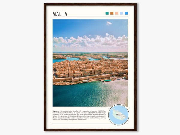 Descriptive Minimalist Malta Poster in Dark Wooden Frame