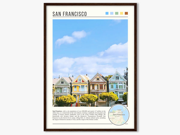 Descriptive Minimalist San Francisco Poster in Dark Wooden Frame