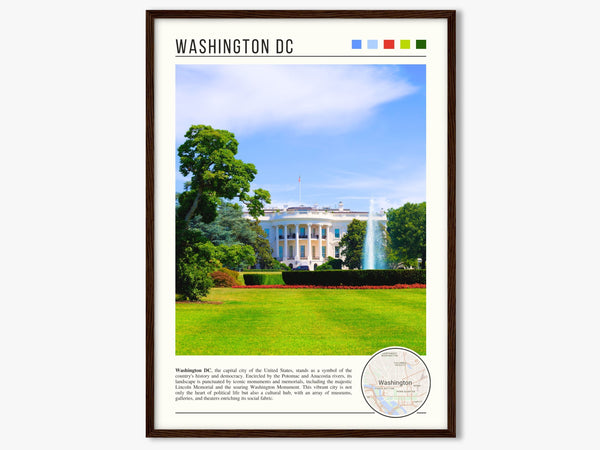 Descriptive Minimalist Washington Poster in Dark Wooden Frame