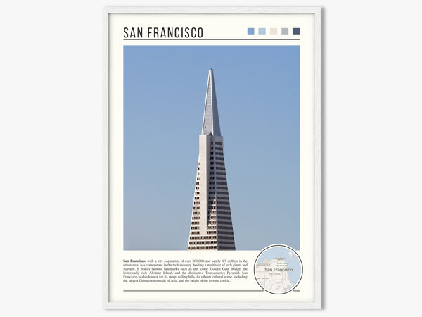 Descriptive Minimalist San Francisco Poster in White Frame