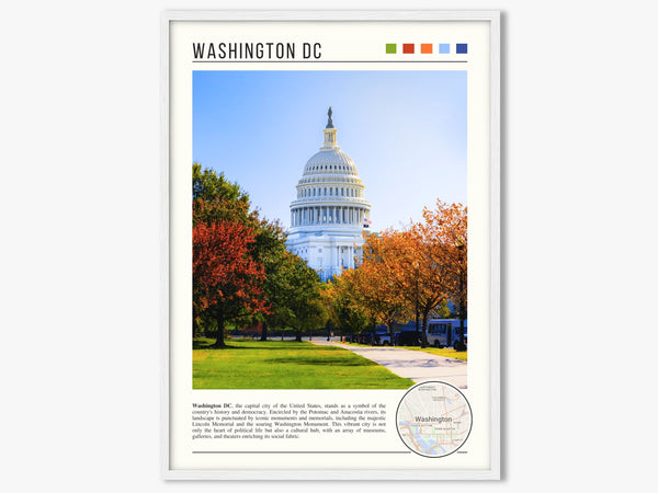 Descriptive Minimalist Washington Poster in White Frame