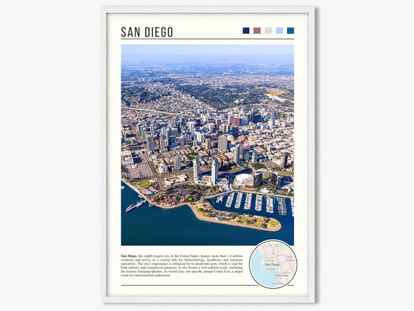 Descriptive Minimalist San Diego Poster in White Frame