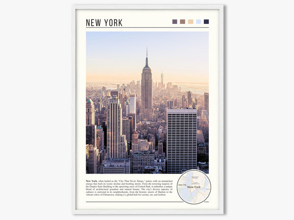 Descriptive Minimalist New York Poster in White Frame