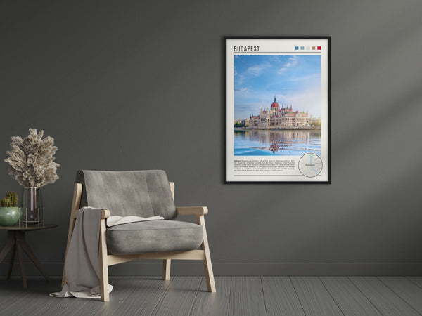 Descriptive Minimalist Budapest Poster in Black Frame