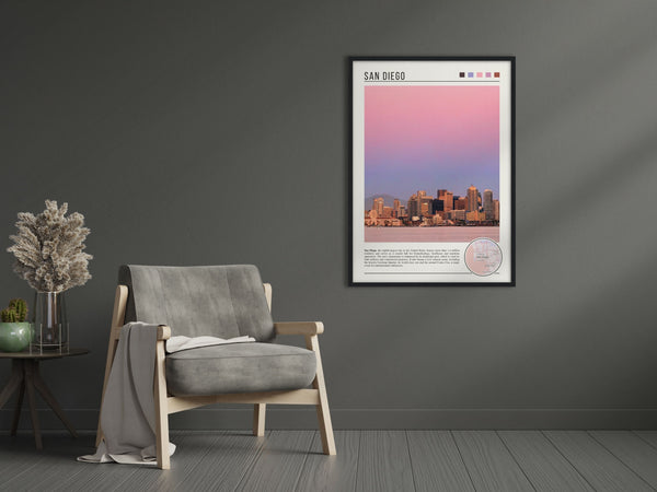 Descriptive Minimalist San Diego Poster in Black Frame