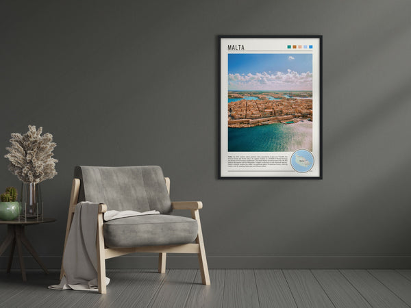 Descriptive Minimalist Malta Poster in Black Frame