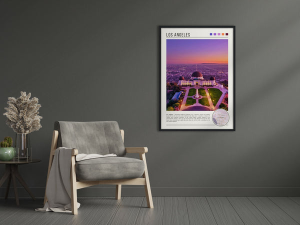 Descriptive Minimalist Griffith Observatory Poster in Black Frame