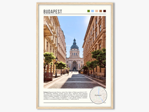 Descriptive Minimalist Budapest Poster in Wooden Frame