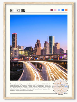 Descriptive Minimalist Houston Poster in Wooden Frame