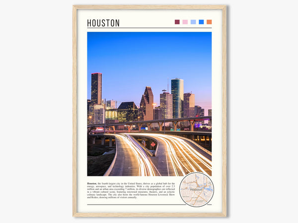 Descriptive Minimalist Houston Poster in Wooden Frame