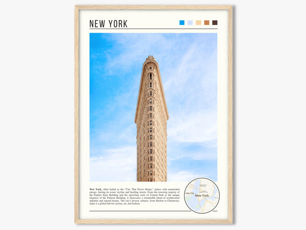 Descriptive Minimalist New York Poster in Wooden Frame