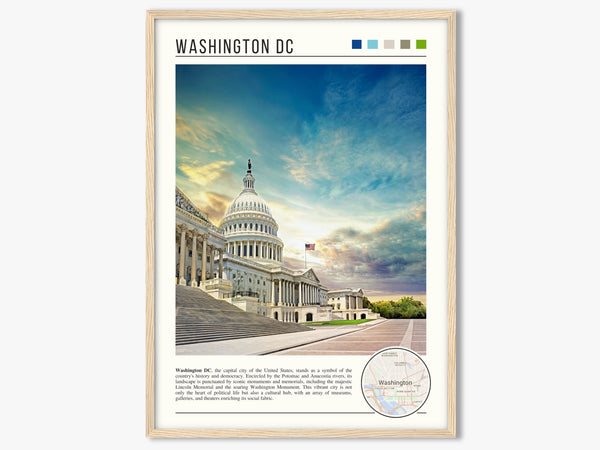 Descriptive Minimalist Washington Poster in Wooden Frame