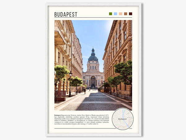 Descriptive Minimalist Budapest Poster in White Frame