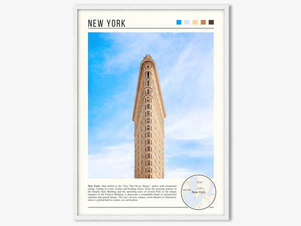 Descriptive Minimalist New York Poster in White Frame