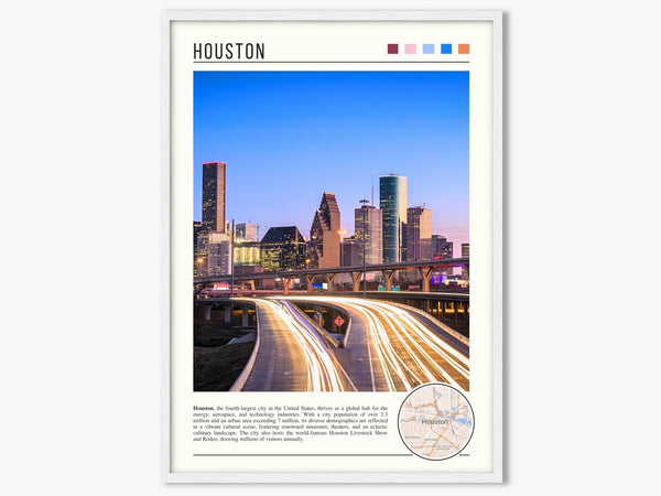 Descriptive Minimalist Houston Poster in White Frame