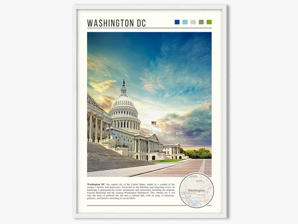 Descriptive Minimalist Washington Poster in White Frame