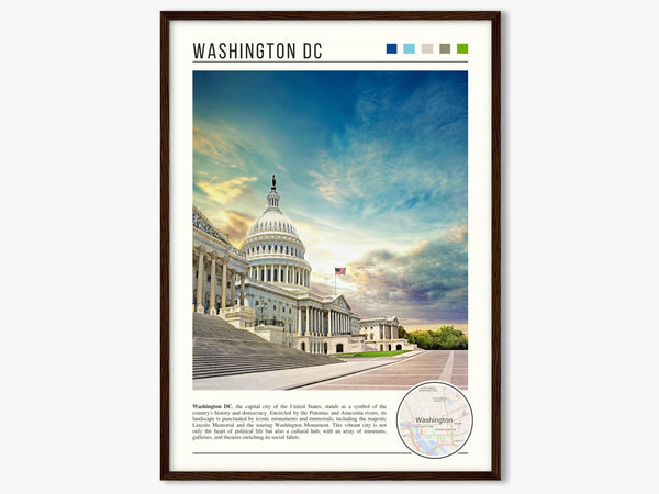 Descriptive Minimalist Washington Poster in Dark Wooden Frame