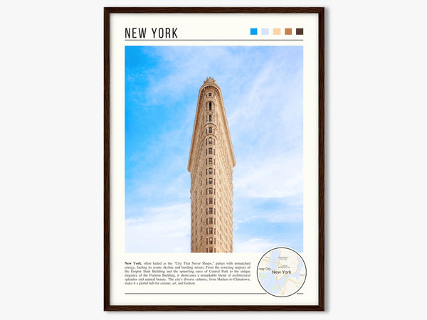 Descriptive Minimalist New York Poster in Dark Wooden Frame