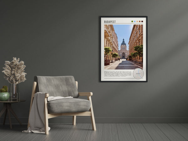 Descriptive Minimalist Budapest Poster in Black Frame