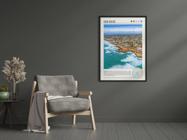 Descriptive Minimalist San Diego Poster in Black Frame