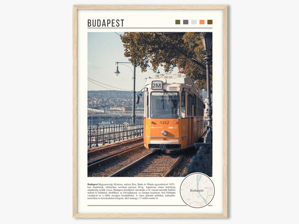 Descriptive Minimalist Budapest Poster in Wooden Frame