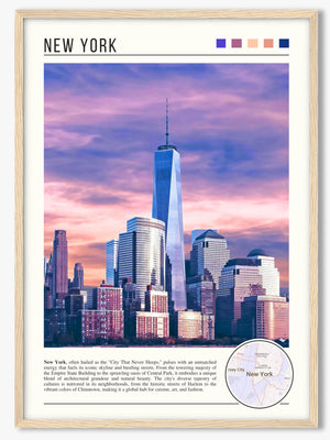 Descriptive Minimalist New York Poster in Wooden Frame