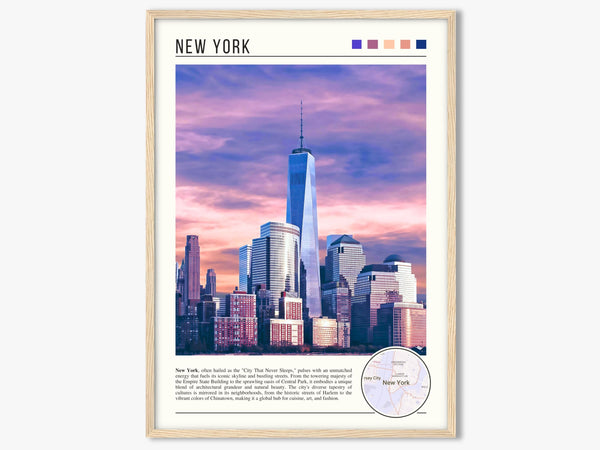 Descriptive Minimalist New York Poster in Wooden Frame