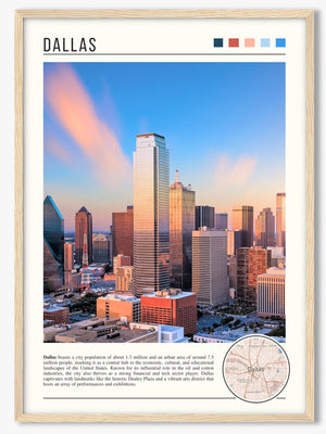 Descriptive Minimalist Dallas Poster in Wooden Frame