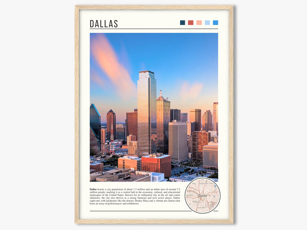 Descriptive Minimalist Dallas Poster in Wooden Frame