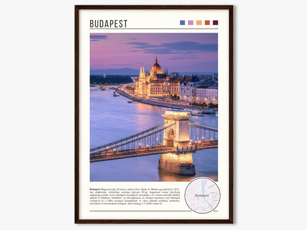 Descriptive Minimalist Budapest Poster in Dark Wooden Frame