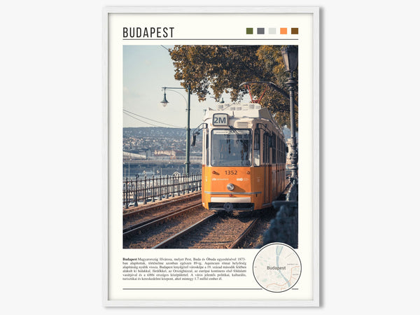 Descriptive Minimalist Budapest Poster in White Frame