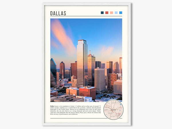 Descriptive Minimalist Dallas Poster in White Frame