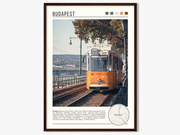 Descriptive Minimalist Budapest Poster in Dark Wooden Frame