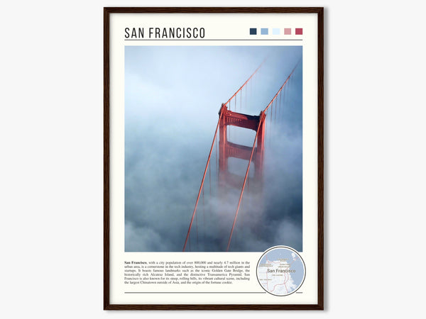 Descriptive Minimalist San Francisco Poster in Dark Wooden Frame