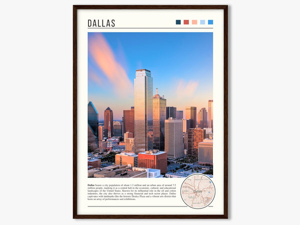 Descriptive Minimalist Dallas Poster in Dark Wooden Frame