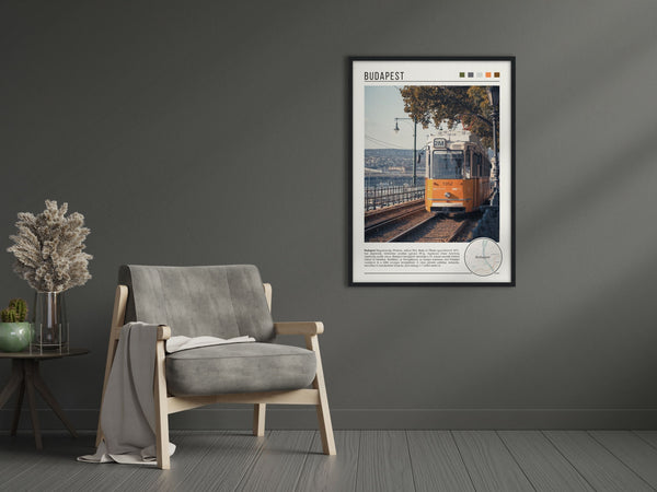 Descriptive Minimalist Budapest Poster in Black Frame