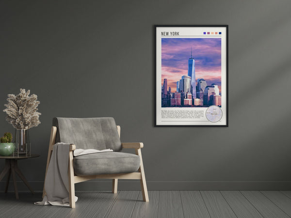 Descriptive Minimalist New York Poster in Black Frame