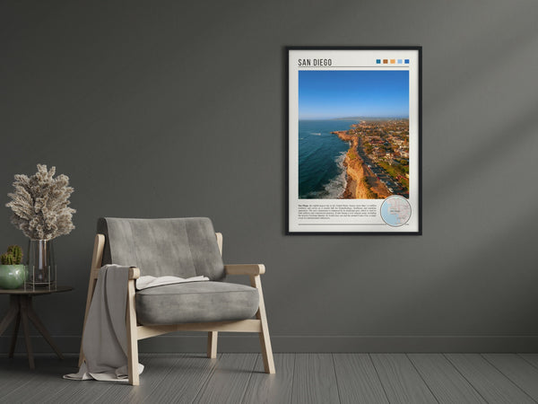 Descriptive Minimalist San Diego Poster in Black Frame