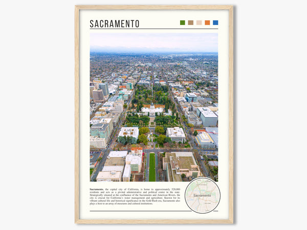 Descriptive Minimalist Sacramento Poster in Wooden Frame